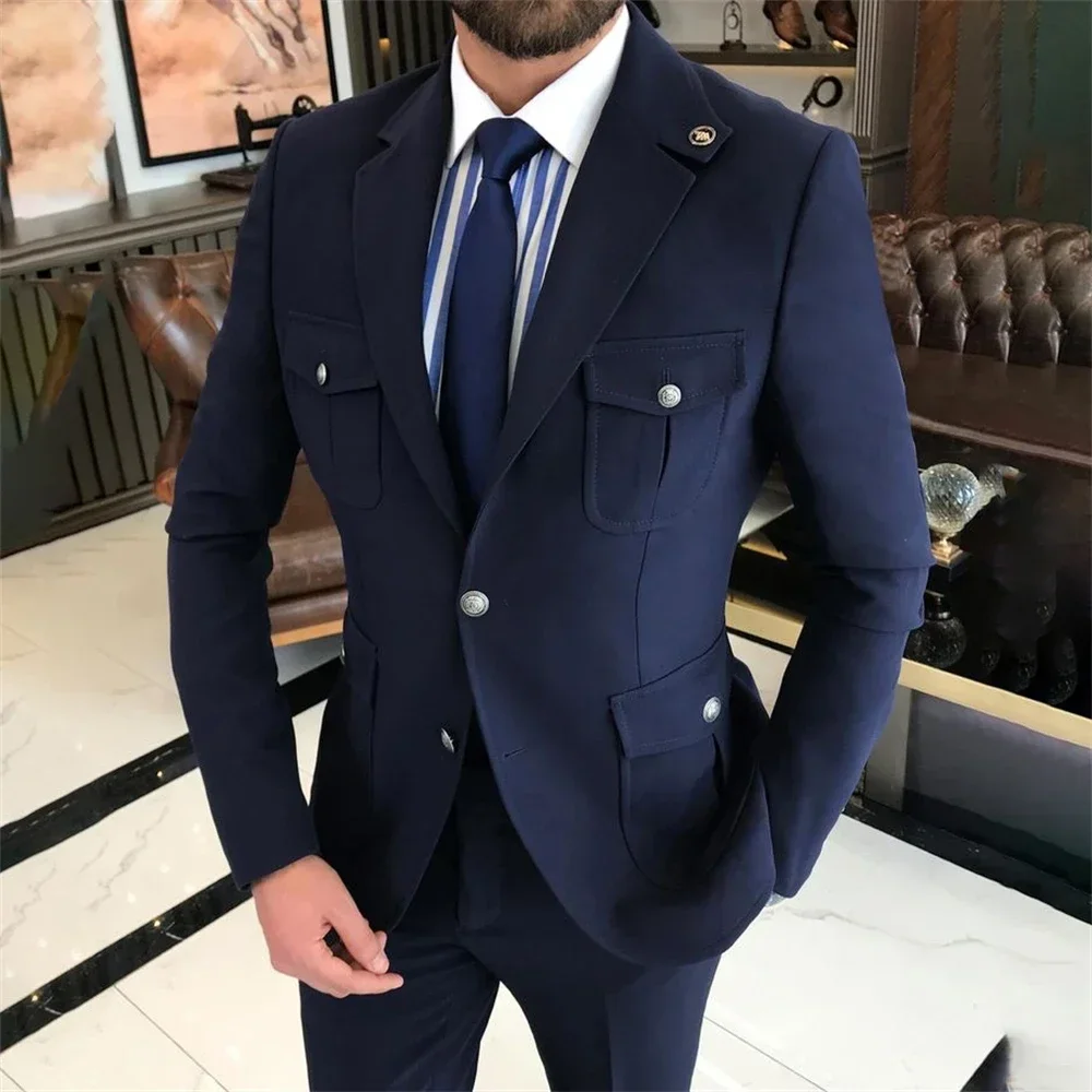 Four Pockets Men Suits 2 Piece Fashion Single Breasted Notch Lapel Suit Business Casual Wedding Tuxedo Slim Costume Homme 3