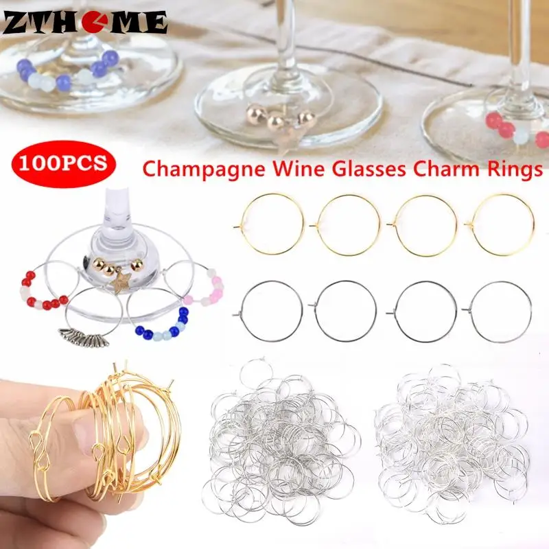 100pcs Wine Glass Charm Rings Earring Hoops Metal Wire Hoops Earrings Drink  Markers DIY Christmas Wine Glass Markers New