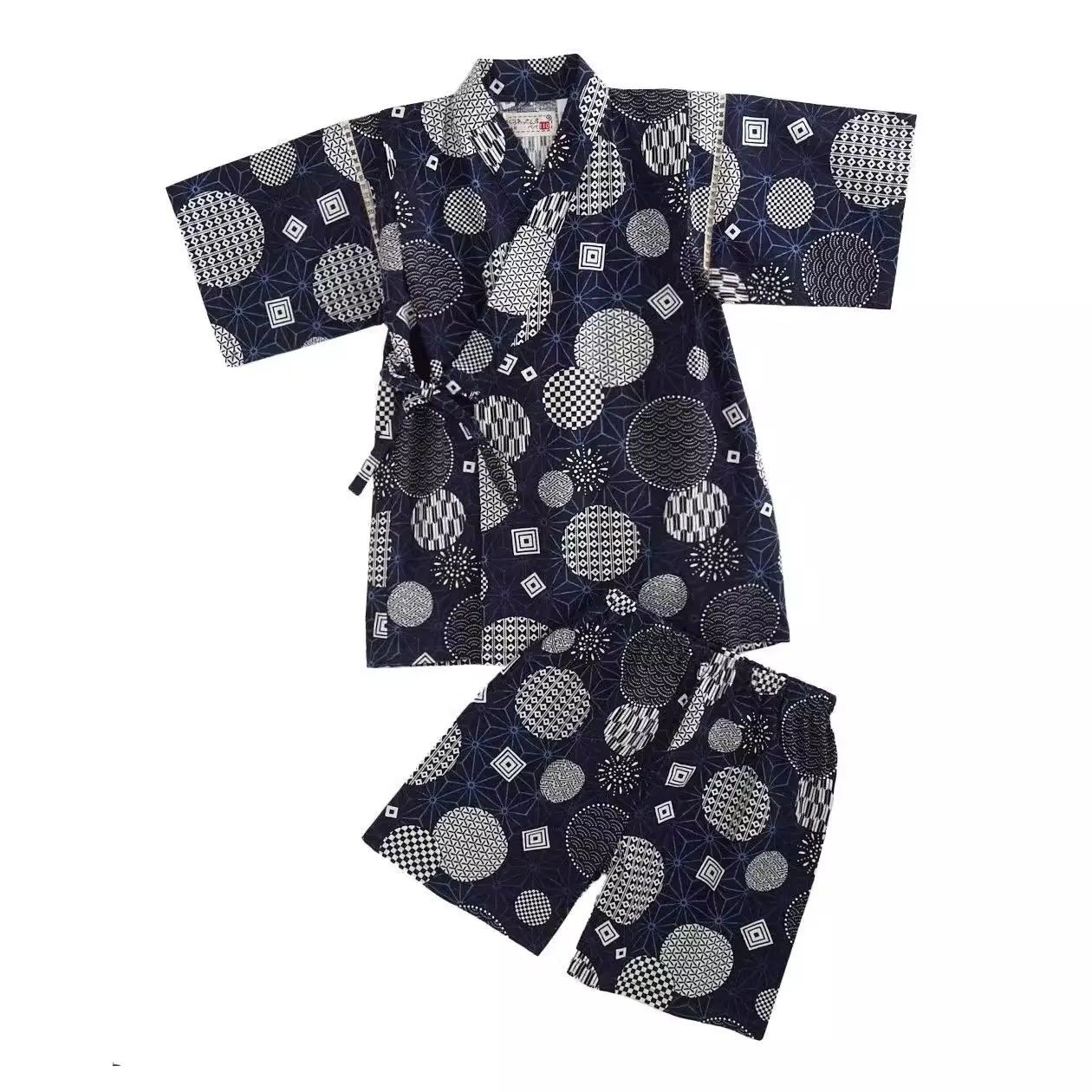 Boys' Japanese Jinbei Set-Cotton Yukata-style Pajamas with Tortoise Shell Pattern, Homewear & Sauna Outfit for Kids