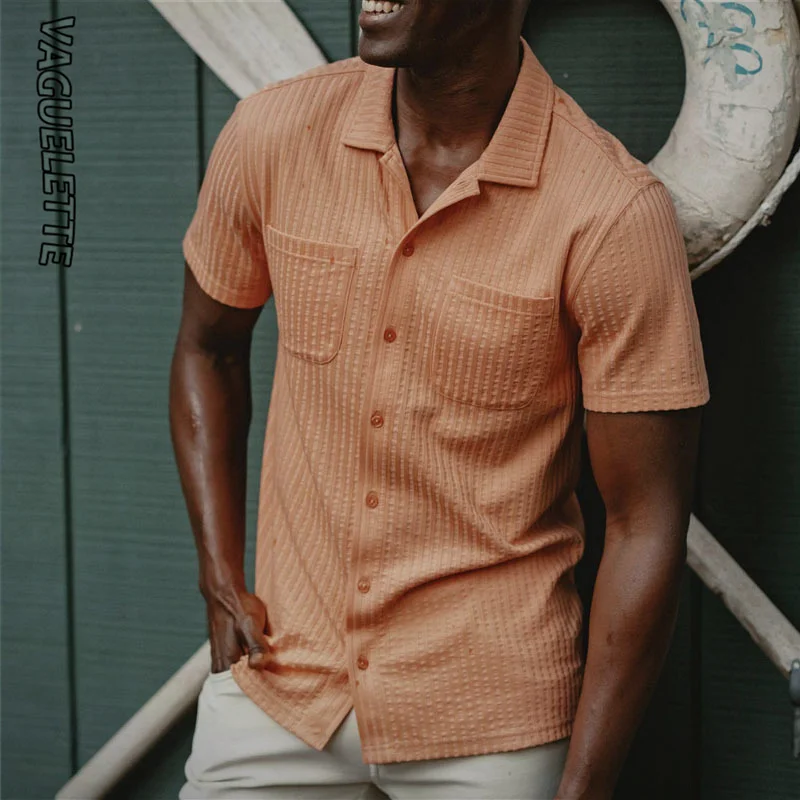 

VAGUELETTE Short Sleeve Polo Shirt Single Button Shirts Casual Wear Summer Vacation Shirts