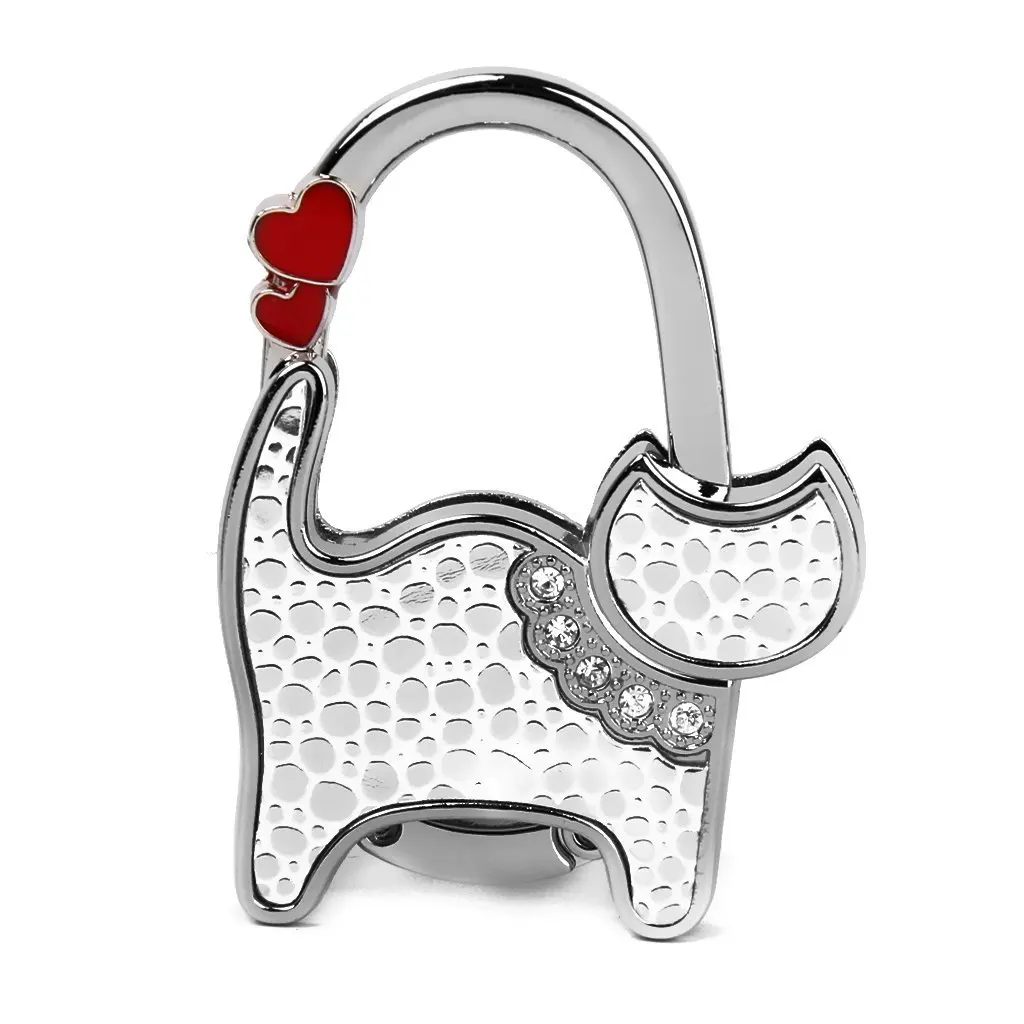 

Bag Holder Foldable Handbag Hook cat Shaped (Silver point and White)