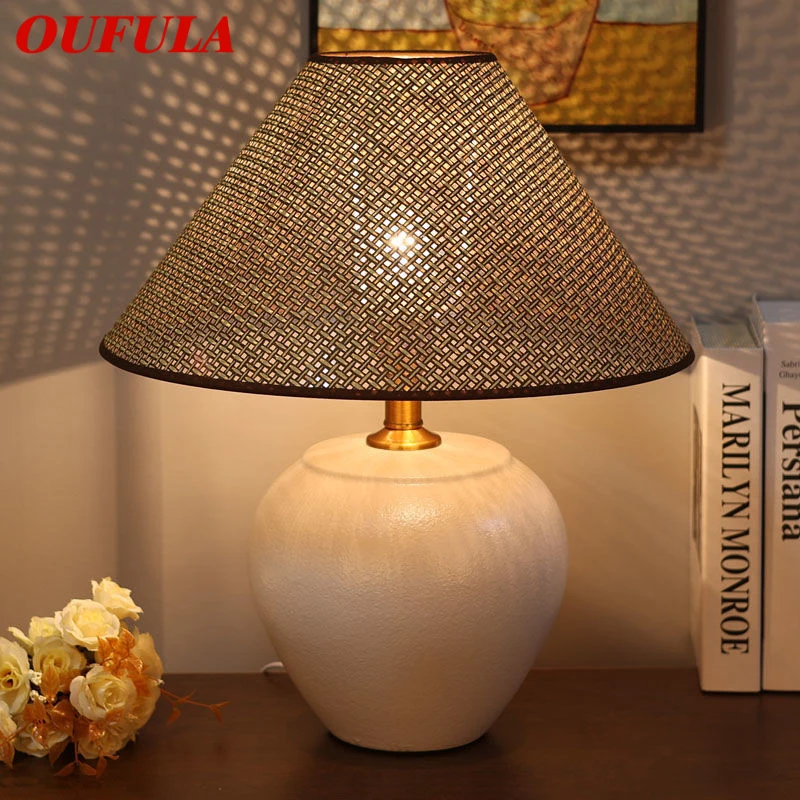 

OUFULA Nordic Ceramic Table Lamp Modern Art Living Room Bedroom Study Villa LED Originality Desk Light