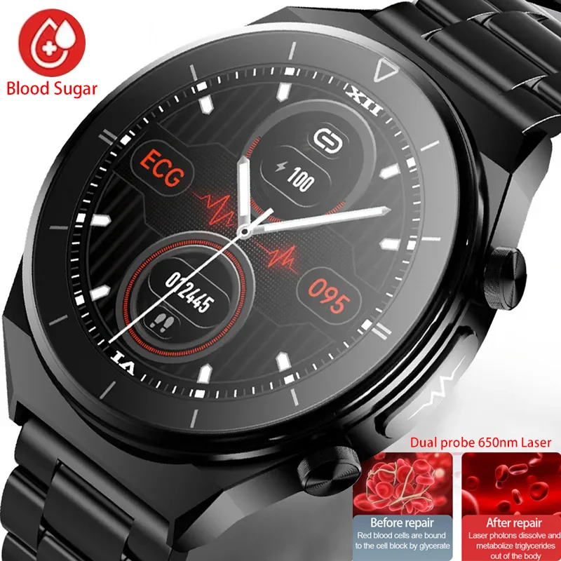 

New Sapphire Glass AMOLED HD Screen Blood Sugar Smart Watches Men Laser Treatment ECG+PPG Health Blood Pressure Sport Smartwatch