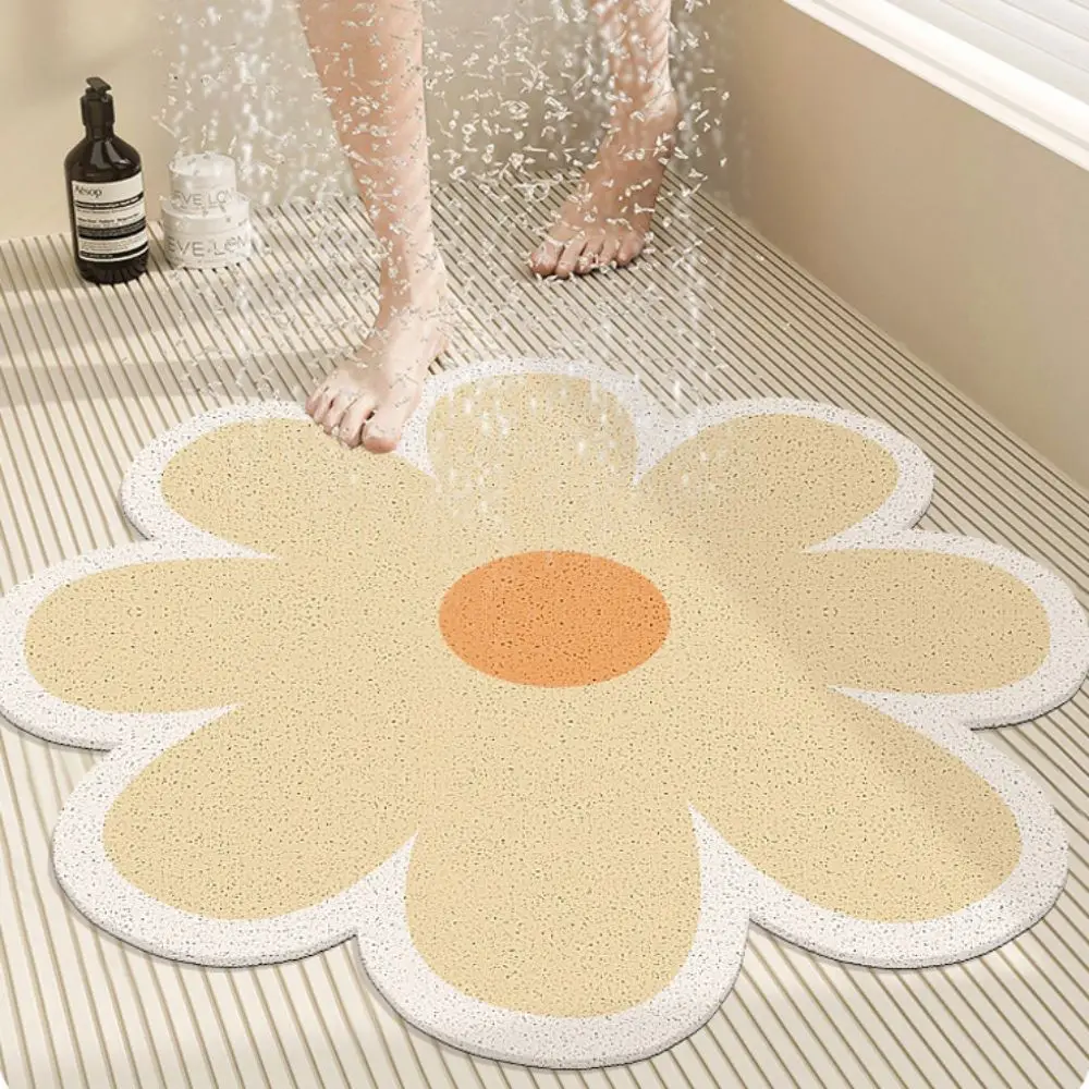 Household PVC Flower Shape Bath Mat Water Absorbent Quick Drying Floor Mat Non Slip Hollow Bathroom Rug Shower