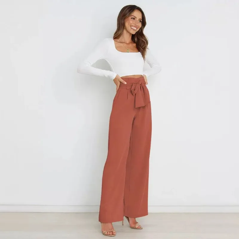 European and American Style Workplace Women's Trousers Casual Wide-leg Trousers with Belt Temperament Commuting Trousers Summer