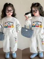 Spring Autumn Faionable Casual Children's Sportswear Set for Girls Sweatirt Pants Two Piece Set Cotton Polyester Blend