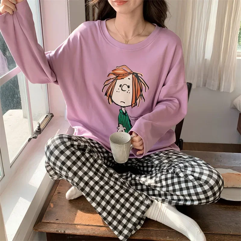 سنوبي الربيع والخريف زوجين منامة الكرتون طويلة الأكمام السراويل الفتيان فتاة ملابس نوم أزياء المنزل ملابس خاصة