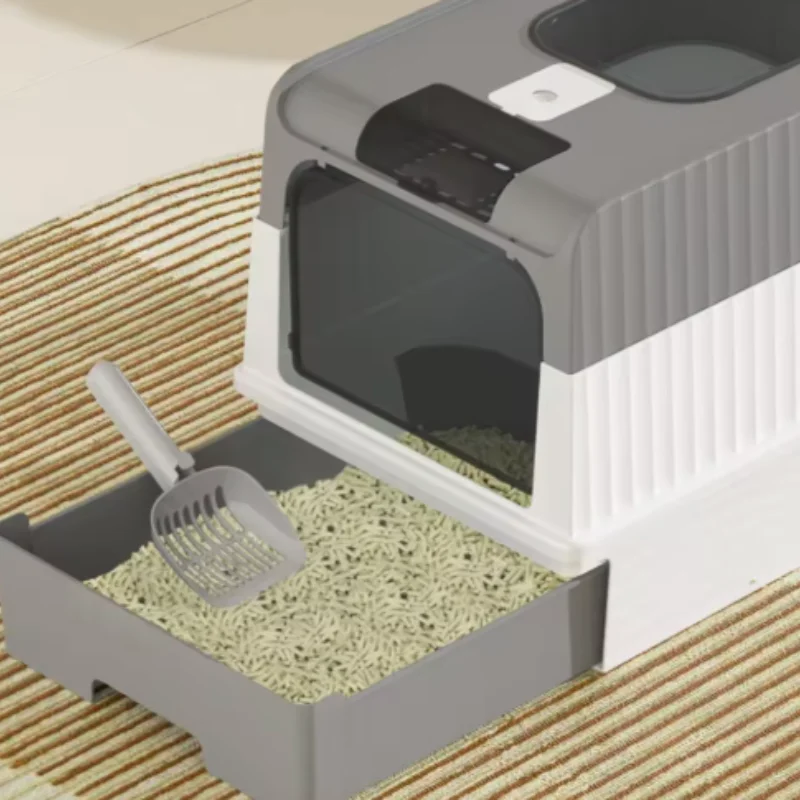 Large Foldable Cat Litter Box with Scoop - Odor Control Easy to Clean Front Entry  Top Exit