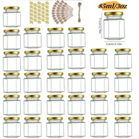 1.5/2/3 oz Hexagonal Mini Glass Honey Jar with Wooden Spoon, Bee Pendant and Jutes, Very Suitable for Party Gifts, Wedding Gifts and Party Gifts. 1