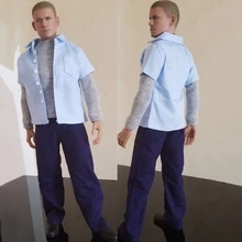 

In Stock 1/6 Scale Prison Break Actor Prison Uniform Men's Shirts Grey T-shirt Blue Pants Model for 12 inches Action Figure