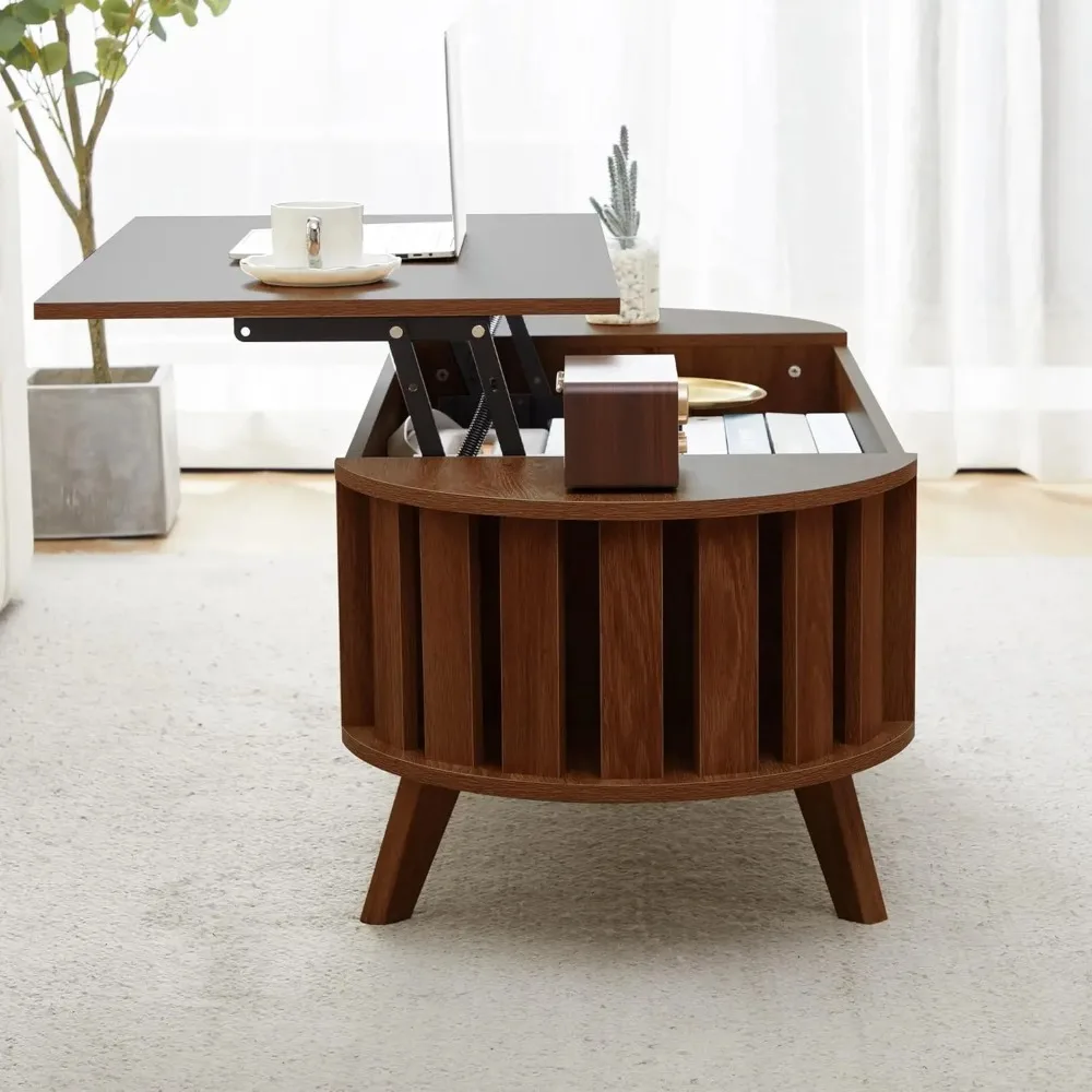 Wood Top Coffee Table with Hidden Storage,47.24" Oval Lift Table Top Curved Profile Design Low Tea Table for Living Room, Office 5