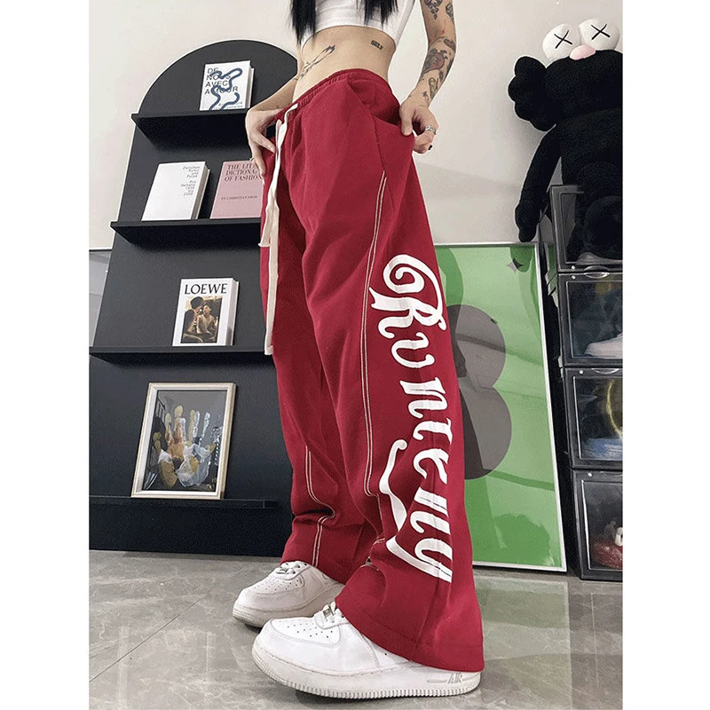 

Women's Clothes High Waist Letter Print Sweatpants Fashion Loose Casual Trousers Harajuku Retro Wide Leg Pants Korean Style