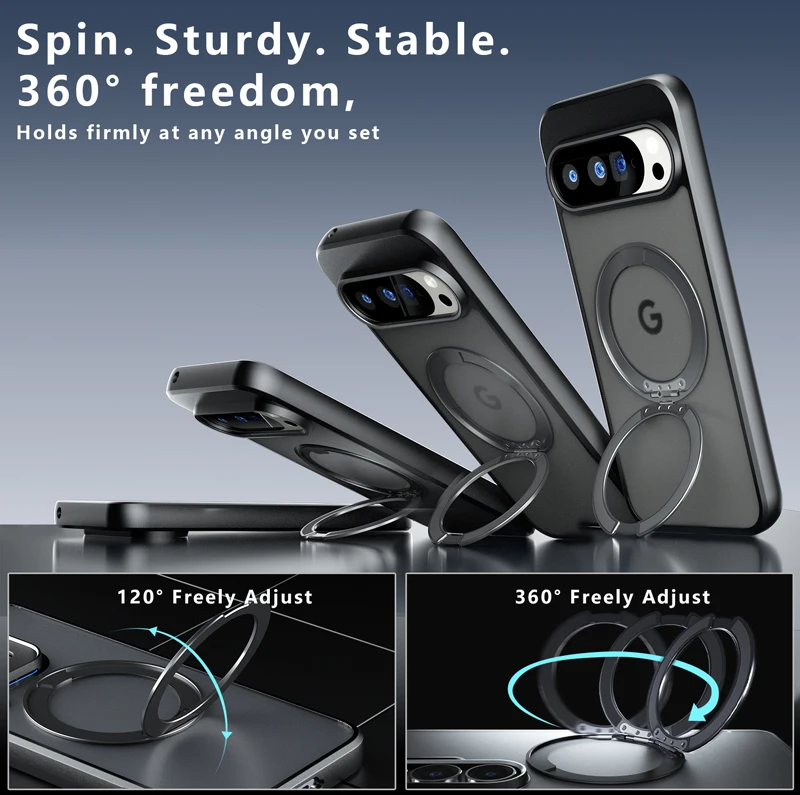 ELVEV Magnetic Shockproof Matte Case with Rotating Ring Bracket