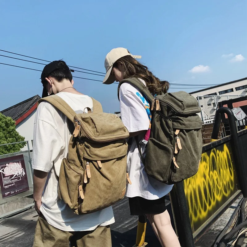 Korean style Canvas Men Women Backpack Casual Students School Bag For Boys Large Capacity Male Laptop Bag Travel Shoulder Bag