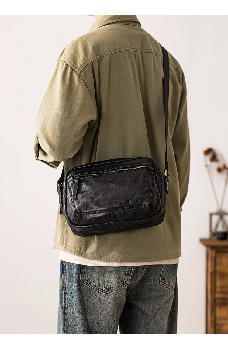 Modedesigner handgefertigte Umhängetasche aus echtem Leder für Herren, Wochenende, Party, Arbeit, Rindsleder, Teenager, Tabletten, Umhängetasche – Detail 6