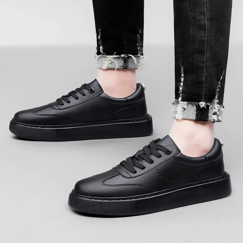 Baskets homme décontractées en cuir véritable à lacets_voghion.com