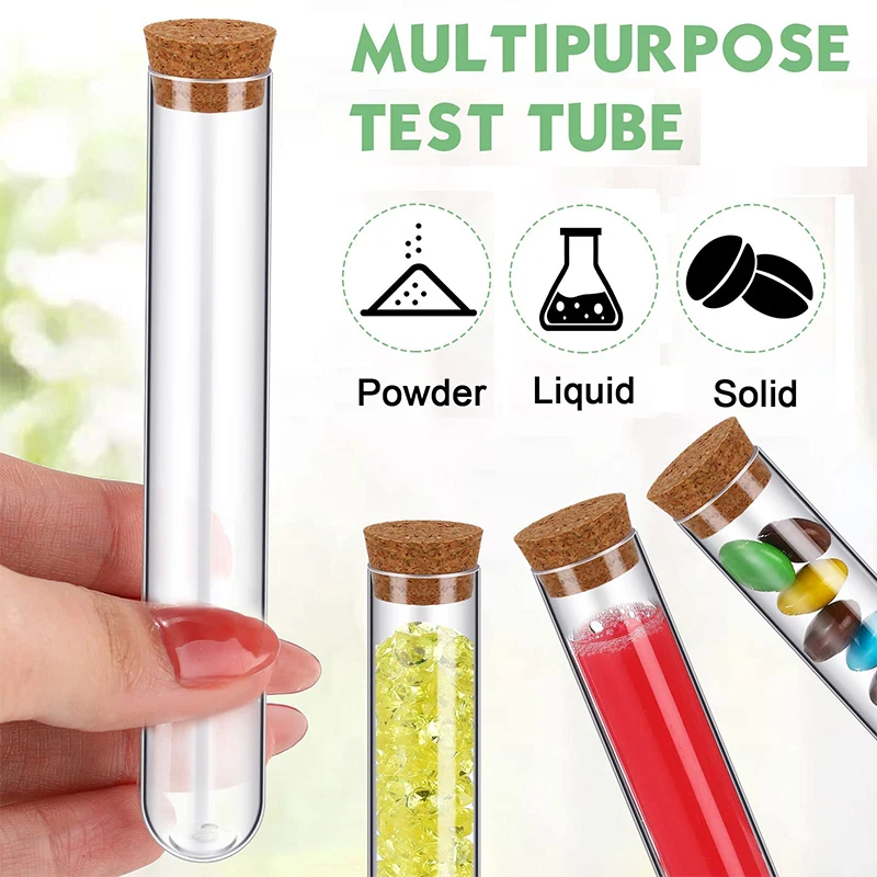 Clear Plastic Test Tubes with Cork Stoppers 10ml Small Test Tubes with Lids Plastic Bottles for Storage Jewelry Seed 50-200Pcs