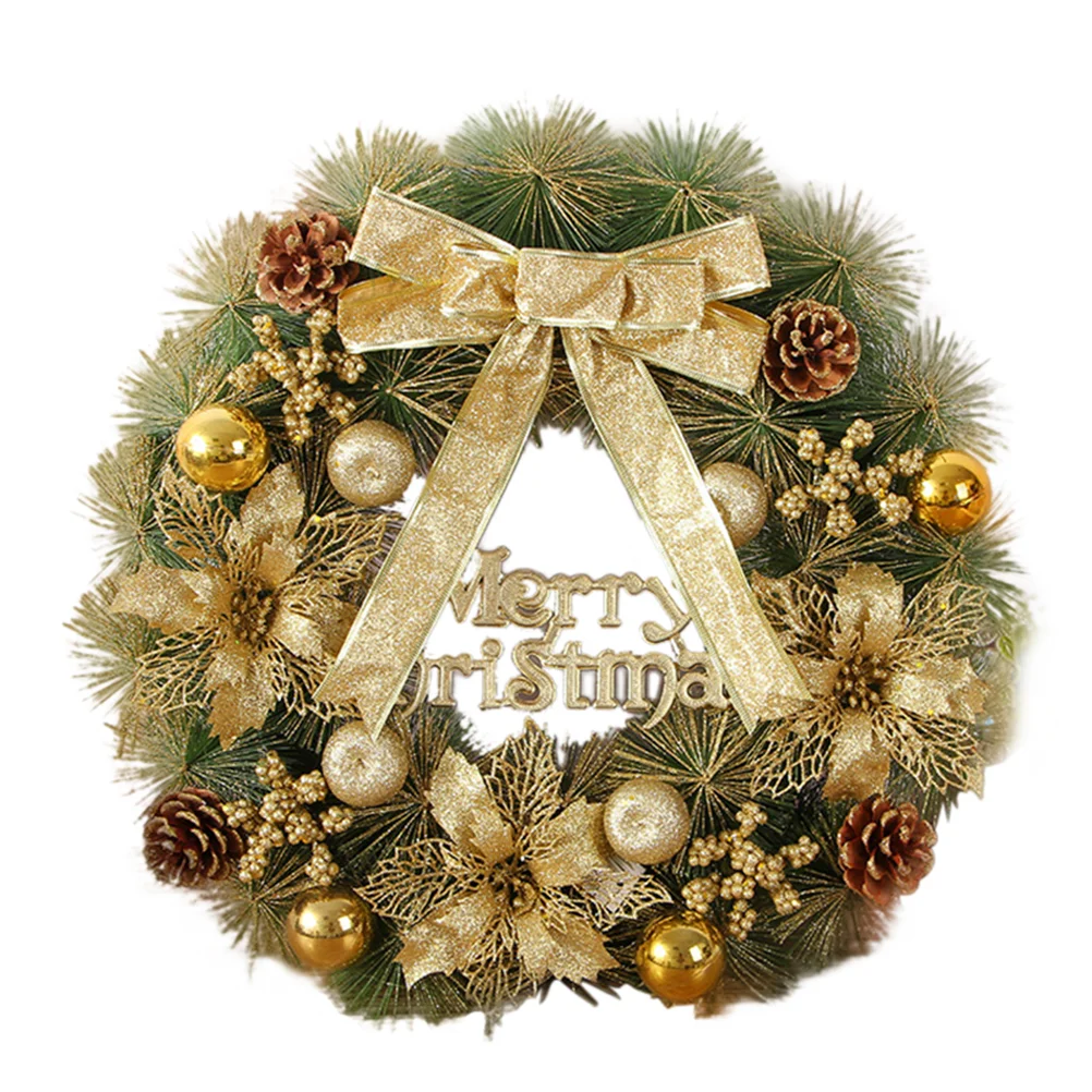 thumbnail image 1 of Corona de flores de agujas de pino artificial de primera calidad para bodas, adorno floral para colgar en Navidad, 1 of 4