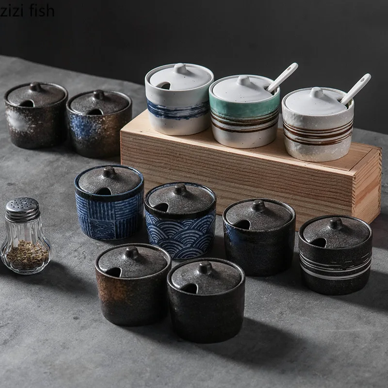 Vintage Ceramic Seasoning Jar Creative Salt Jar Sugar Pepper Jars Spice Jars Seasoning Storage Container Home Tool
