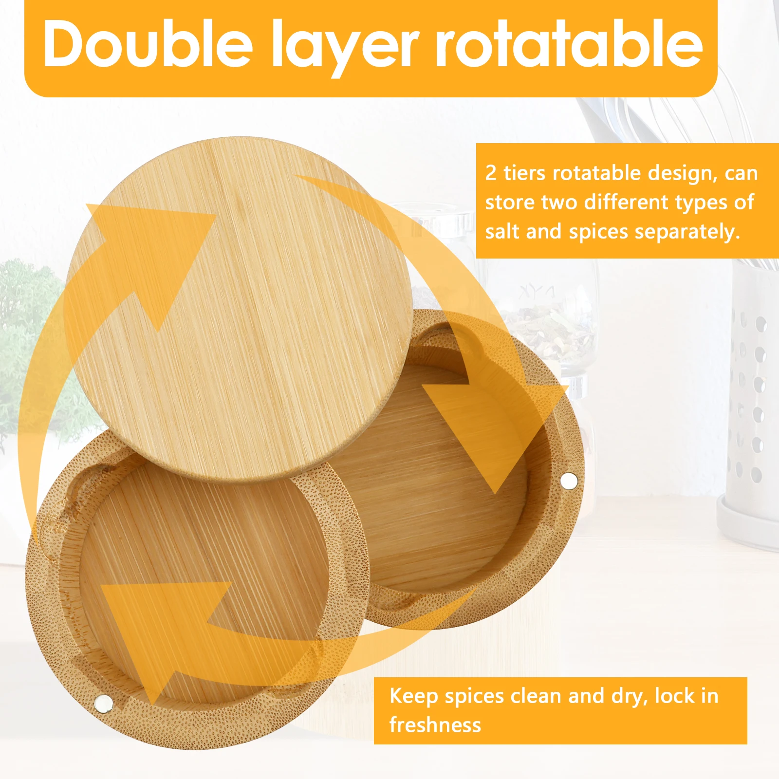 Bamboo Double Deck Salt Pepper Jars with Magnetic Lid