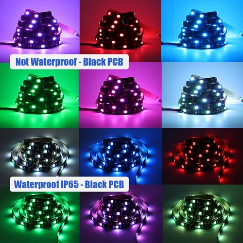 5v 5050 RGB LED 스트립 조명, 유연한 테이프 램프, 방수 50cm 1m 2m 3m 4m 5m, 4 핀 플러그 포함, 흰색/검정색 PCB 홈 데코레이션 4