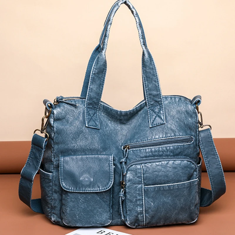 New Fashion Bag for Women Vintage Soft Pu Leather Handbags Large