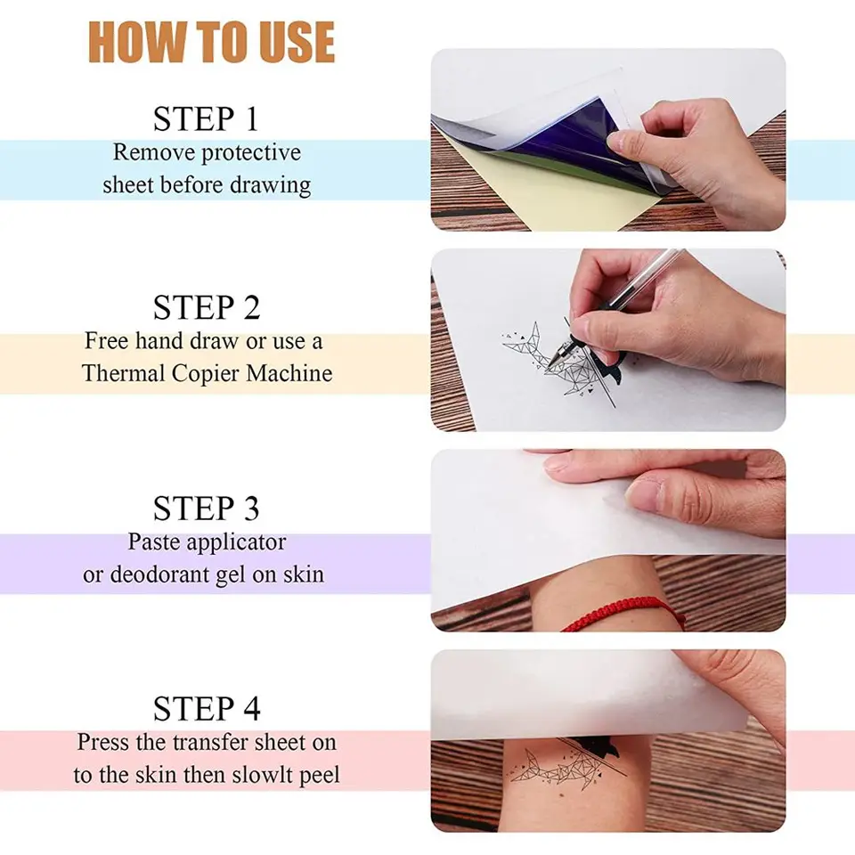 EMALLA Tattoo Transferpapier A4 - 100 Blätter Thermopapier Für Tattoo Schablonen