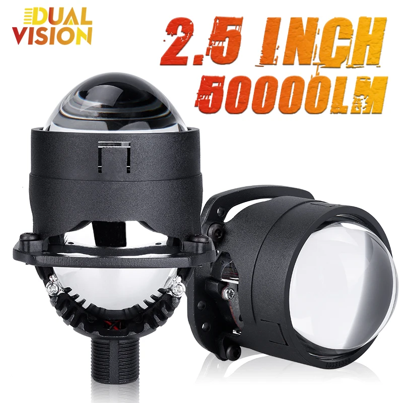 

2.5 Inch Bi LED Projector Lenses 50000LM H4 H7 9005 HB3 9006 HB4 Angel Eyes Shroud Car Accessories Auto High Low Beam Car Light