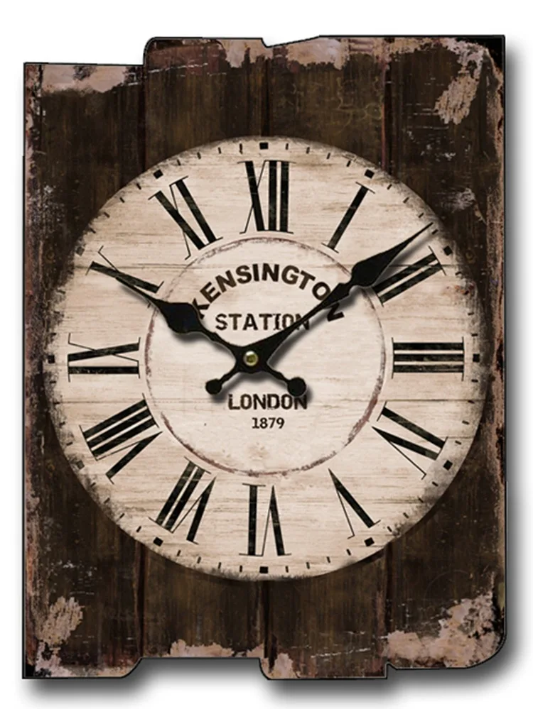 Large Square Wall Clock Retro Wood Vintage Clocks Color:A-91;Sheet Size:30X40CM