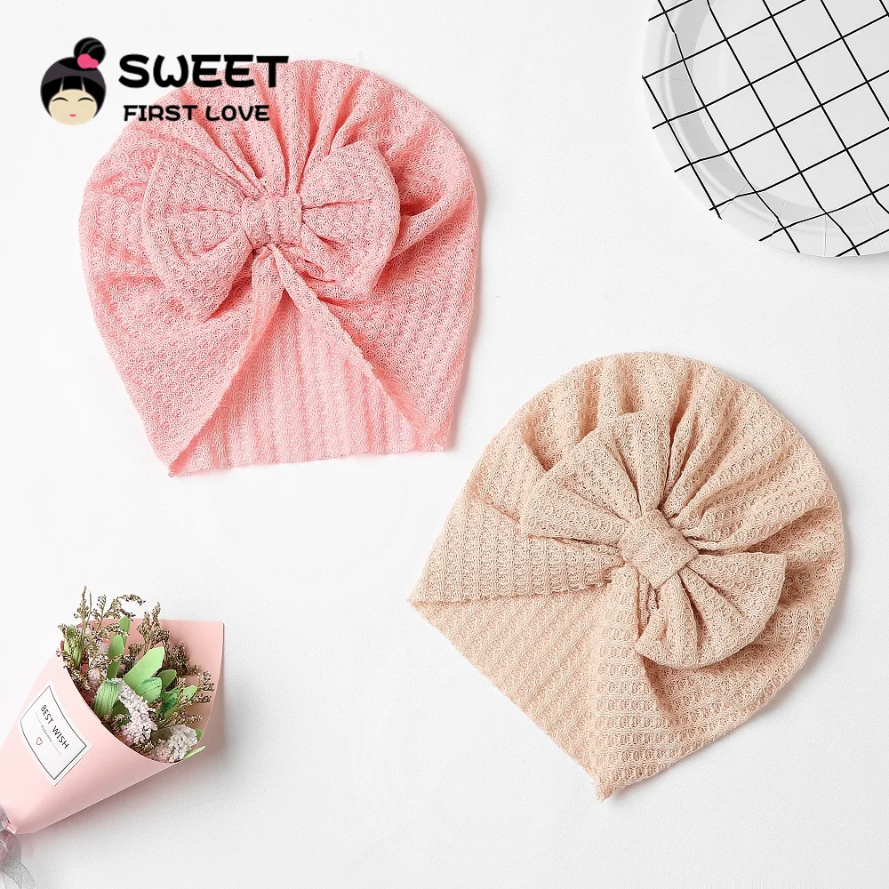 Waffle Bowknot Newborn Baby Girl Turban for Babies Soft Cotton Bow Infant Beanie Baby Headbands Toddler Baby Hair Accessories