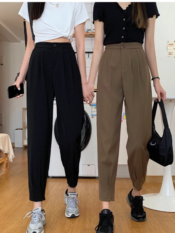 Casual Ankle-Length Pants Women Autumn New Stretch High Waist Harem Fashion Slim Fit Solid Trouser Loose Female Thin Pant