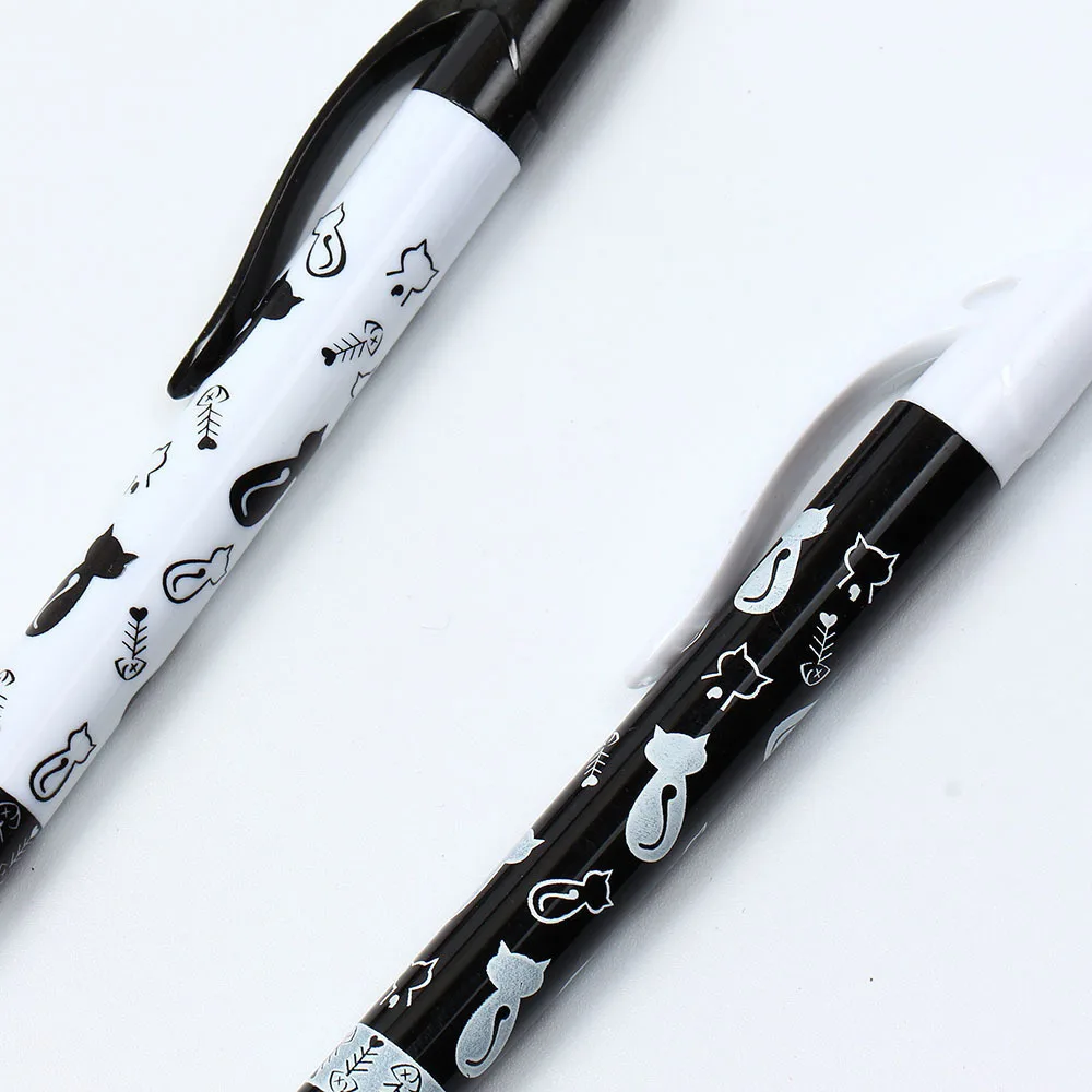 4-teiliger niedlicher schwarz-weißer Katzen-Kugelschreiber Kawaii 0,5 mm blauer Schreibwarenstift Büro Schulbedarf Estojo Escolar – Detail 2