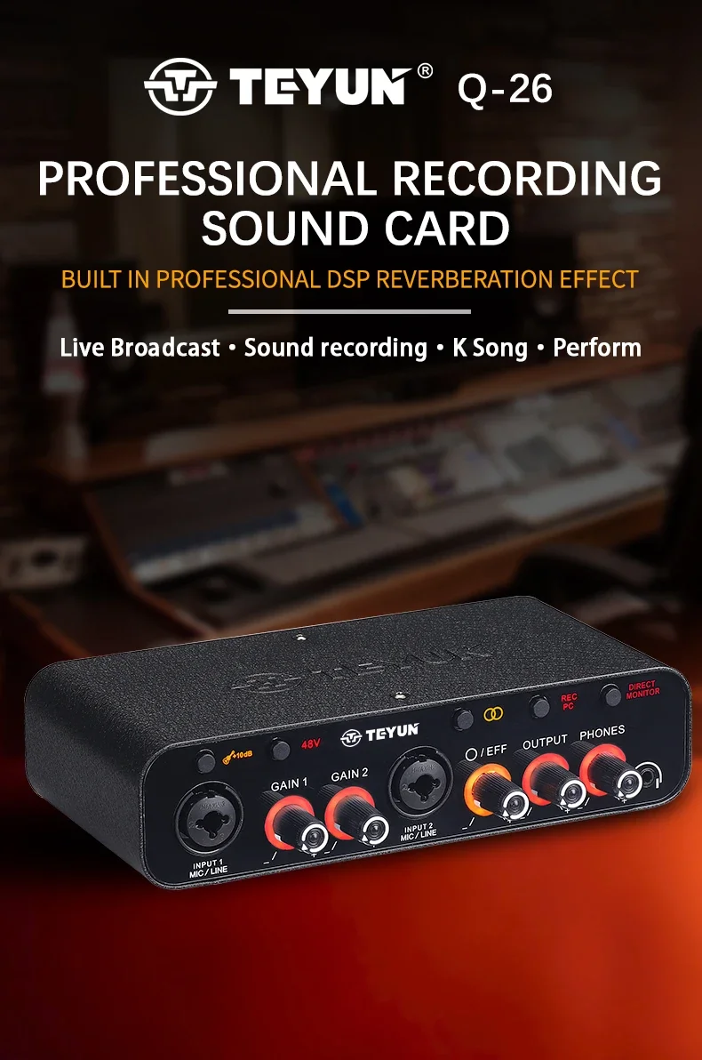 TEYUN Q26 2Channels Professional portable Audio Interface sound