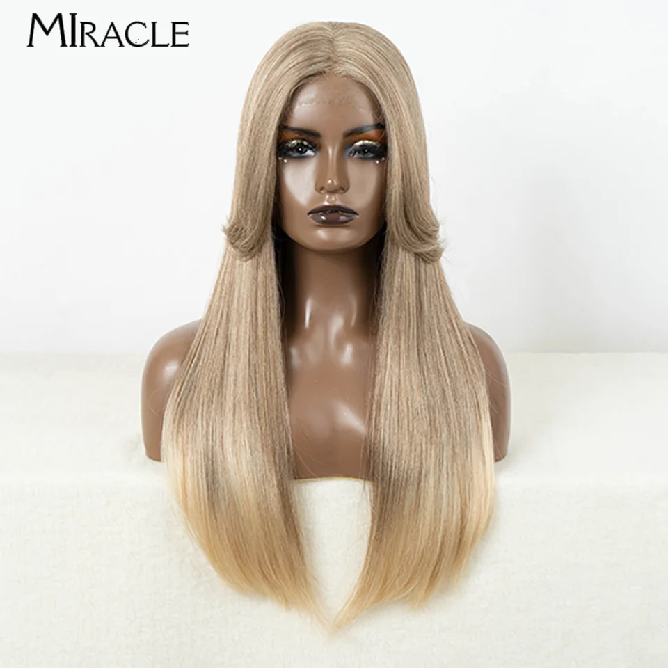 

MIRACLE Straight Synthetic Lace Front Wig 24inch Blonde Wig for Women Lace Wig Straight Hair Daily Use Cosplay Wig with Bangs