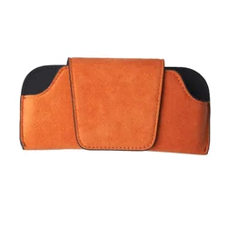 Deluxe Suede Car Glasses Holder - Sun Visor Clip & Storage Accessory (Orange)