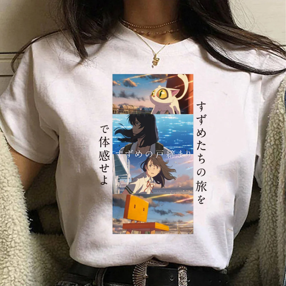 

Suzume No Tojimari t shirt women harajuku Tee girl Japanese funny manga clothes