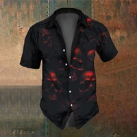 Summer Fashion Men's Party Wear Retro Horror Skull Print Men's Short Sleeve Shirt Street Casual Trendy Oversized Tops SIZE S-5XL 1