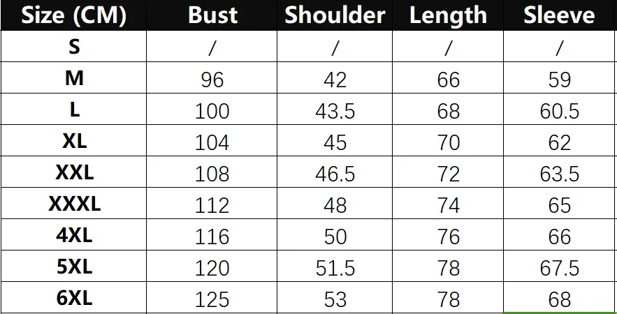 Men’s pure cotton slim Korean‑style long‑sleeve casual shirt jacket chart