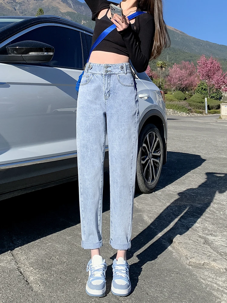 denim jeans Yitimoky High Waist Full length Buttons Zipper Vintage Pants Women Jeans 2022 Spring Wide Leg Pants Straight Jeans Femme jeans jeans women