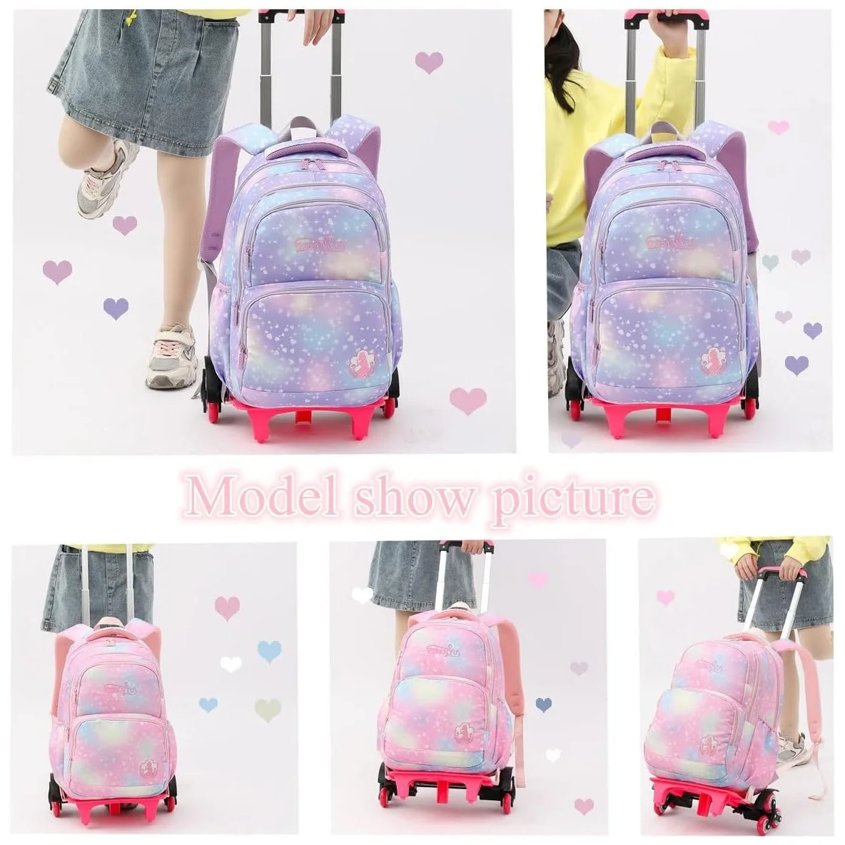 Children School Backpack Set with Wheels Students Bags for Girls Trolley Bag Cute Schoolbag Rolling Wheeled Backpack Child Girl children backpack children bag students backpack