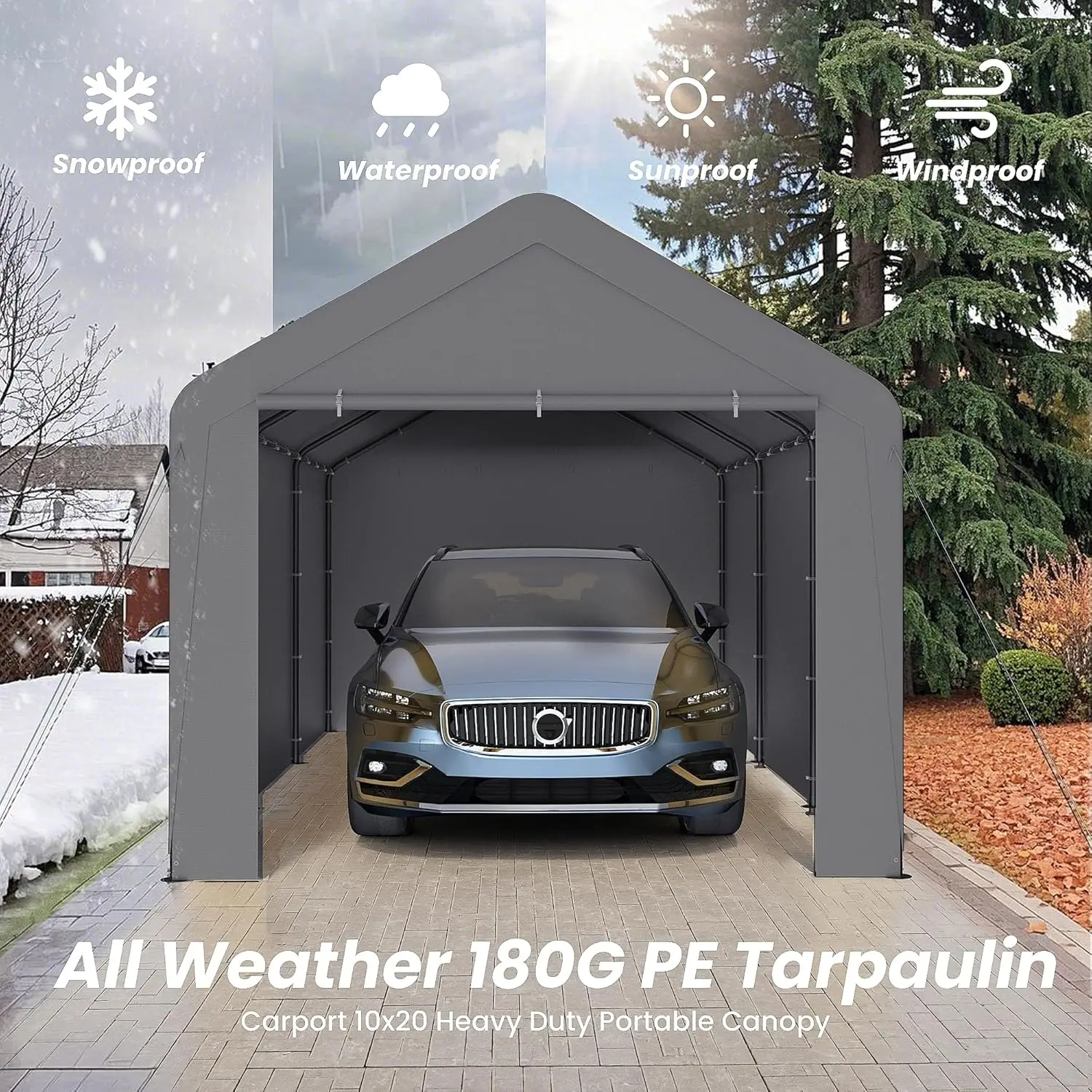 10x20 Heavy Duty Portable Garage w/Removable Sidewalls & Roll-Up Door Car Canopy Party Tents Waterproof UV Resistant