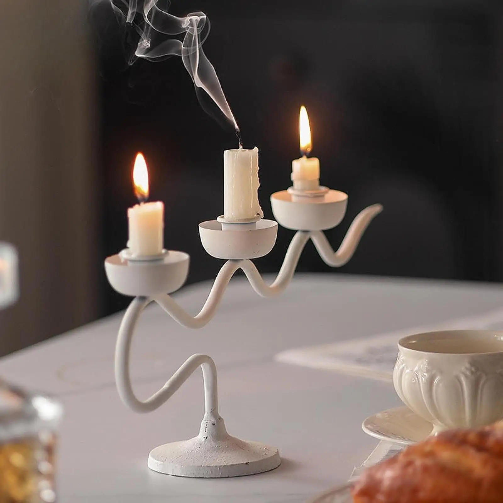 Iron Candelabra Decorative Candlestick Table Centerpiece Pillar Candle Holder Iron Candelabra Decorative Candlestick Table Centerpiece Pillar Candle Holder