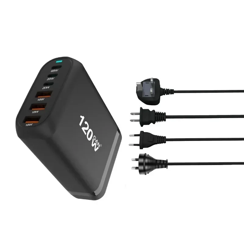 120W GAN Charger 6-port USB Type C PD Charger Fast Charge 3.0 USB Type C Fast Charger Mobile USB  Tablet