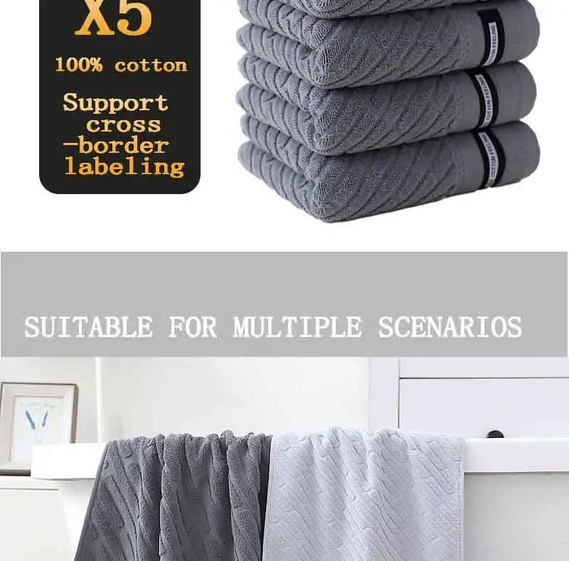 Description Picture 4 of item5-Pack Cotton Towel Set, Highly Absorbent, Soft, Skin-Friendly and Durable, Can Be Used for Home Bathroom, Face Washing, Bathing and Traveling