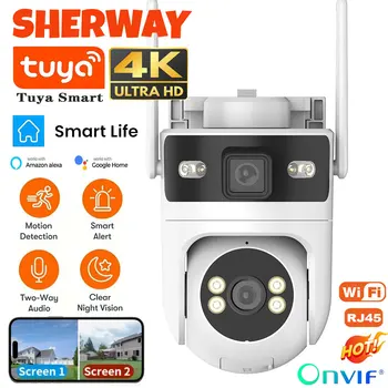 Tuya WiFi Outdoor Dual Lens Camera 4K 8MP Dual Screen PTZ Security Camera Motion Detection Auto Track CCTV Wireless Surveillance 1