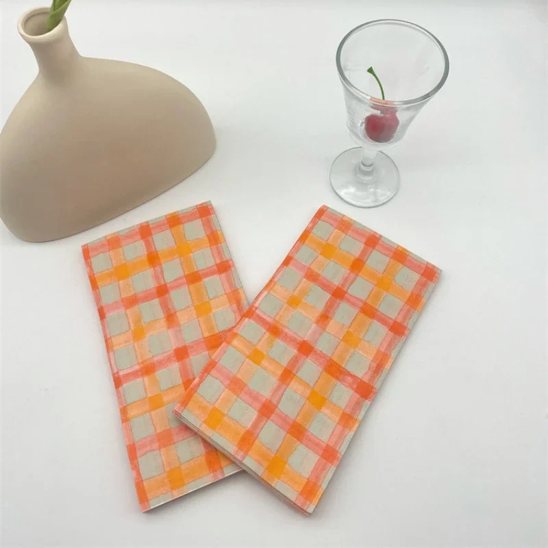 Paper Napkins 20pcs 33*40cm 2-Ply Orange Plaid Printed Napkins