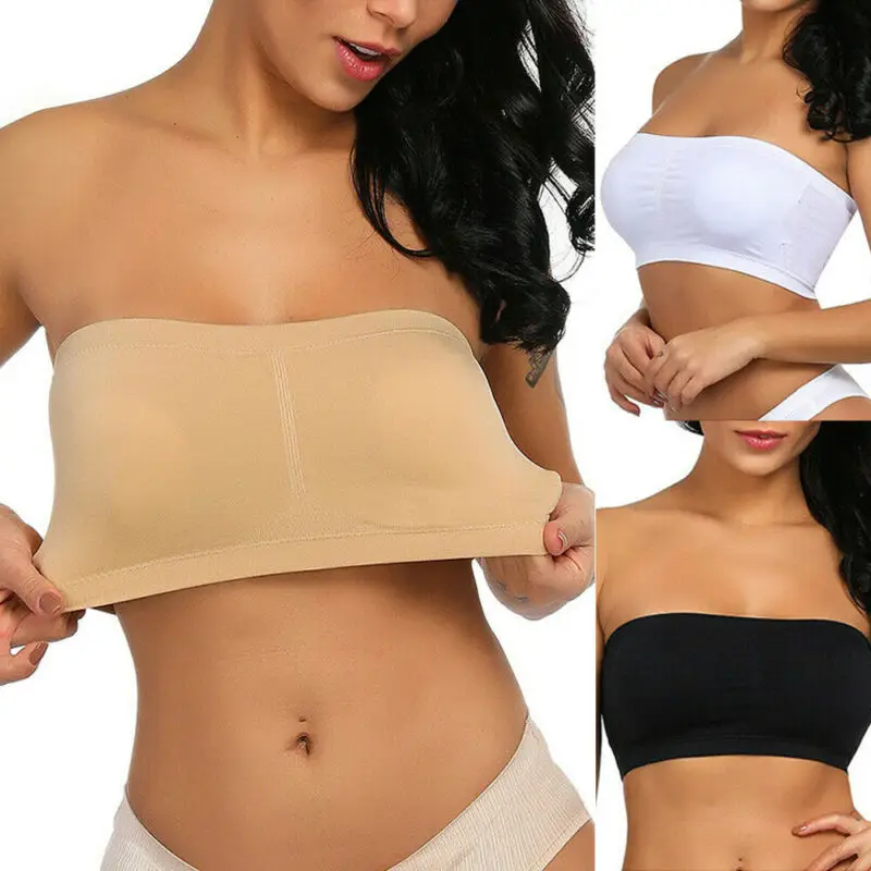  Double Layers Plus Size Strapless Bra Bandeau Tube Removable Padded Top Stretchy Seamless Bandeau Bra Boob Crop Spaghetti Strap 