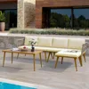 4 Pieces Patio Furniture Set, Outdoor Rattan Woven Conversation Sectional L-Shaped Sofa for Backyard, Porch, Boho Detac 1