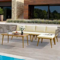 4 Pieces Patio Furniture Set, Outdoor Rattan Woven Conversation Sectional L-Shaped Sofa for Backyard, Porch, Boho Detac 1