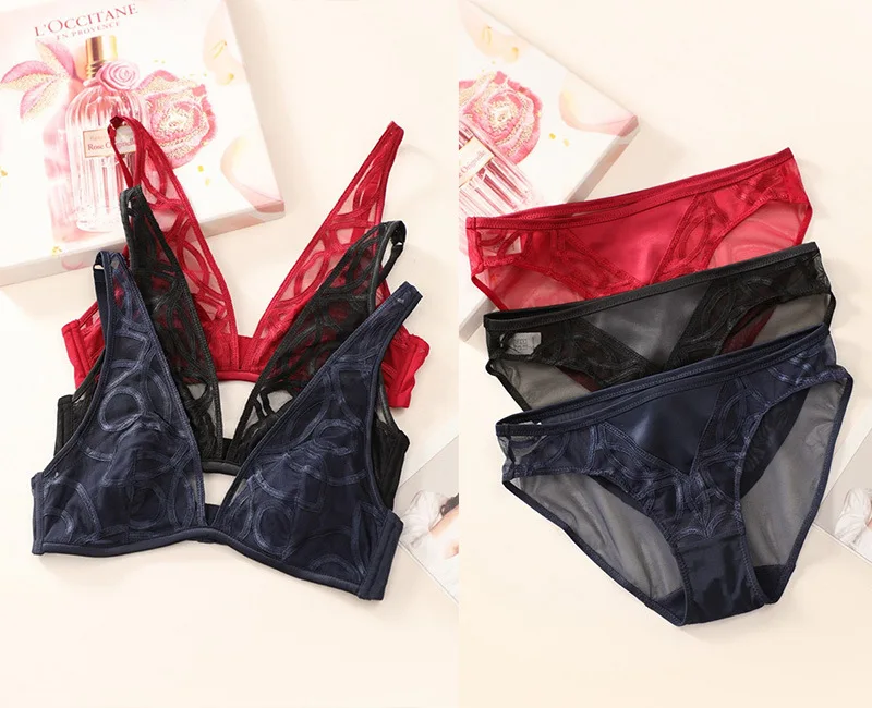 sexy bra panty Europe And America Lace Beautiful Back No Steel Ring Bras Suit Sexy Deep V Ma'am Underwear Suit Ultrathin Ventilation underwear sets sale